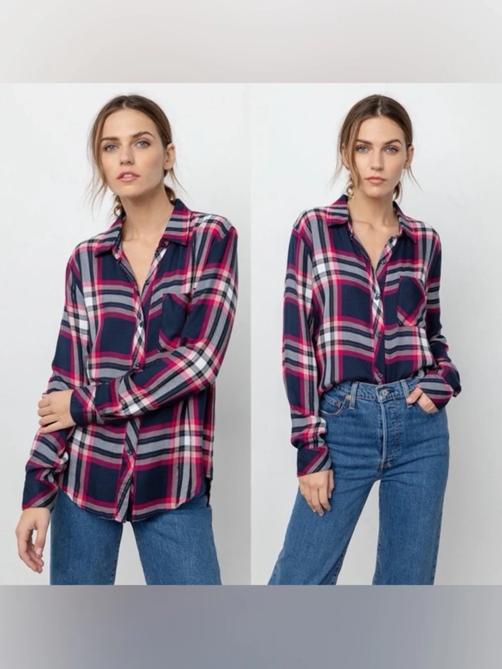 Rails Hunter Flannel Pink Fuchsia Button Down Shirt Size M